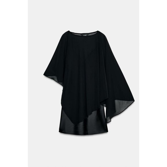 ZARA SHORT SATIN EFFECT CAPE DRESS - Picture 1 of 4